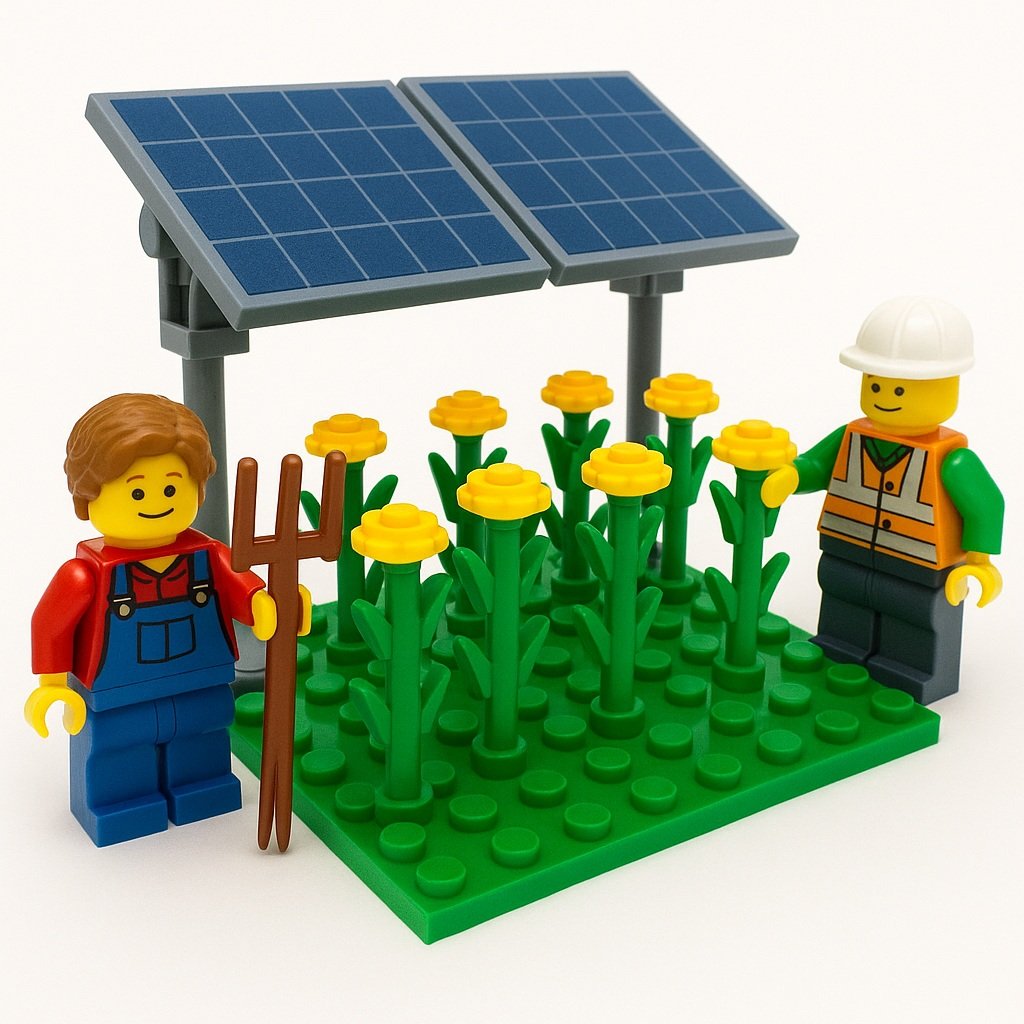 Pannelli solari sospesi sopra un campo coltivato